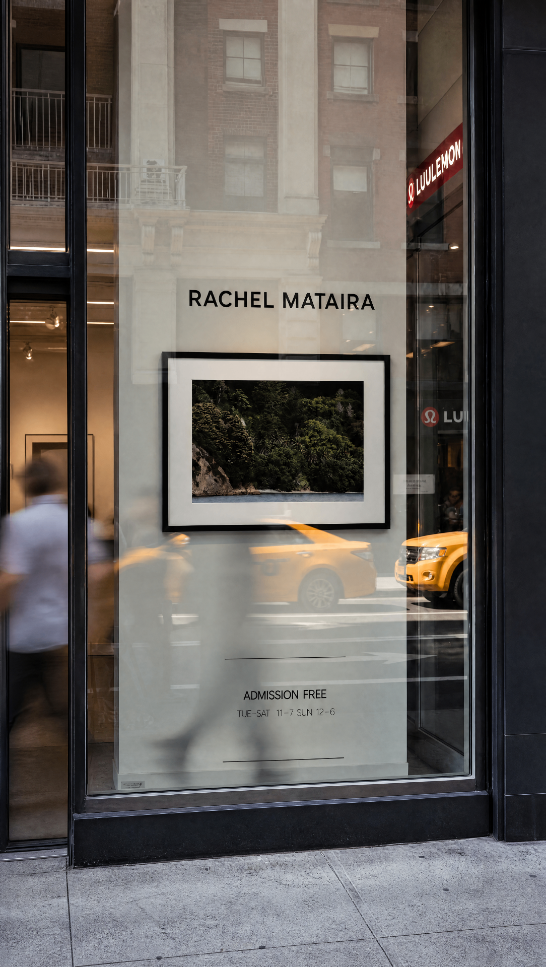 A Rachel Mataira print in a gallery street window