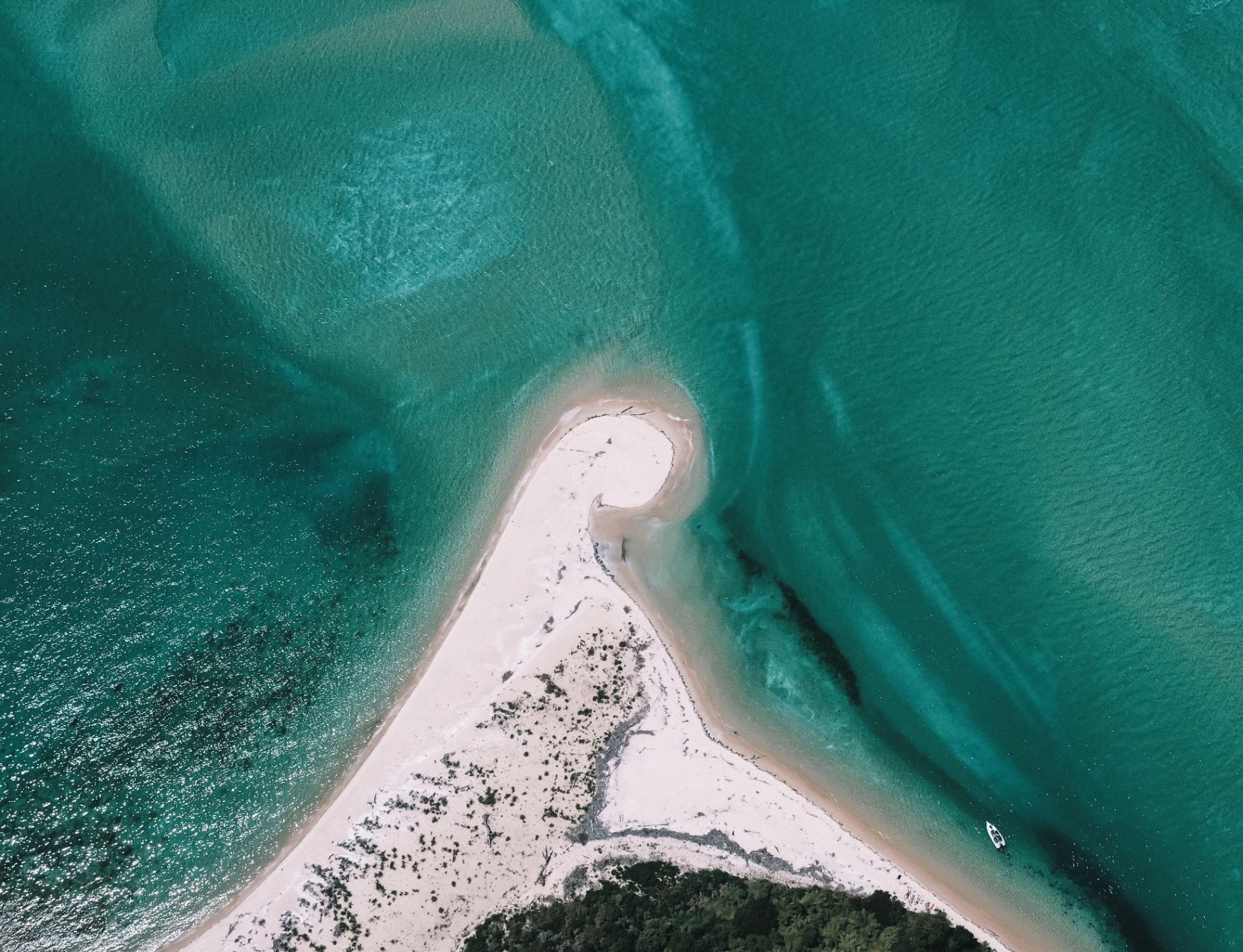 Aerial view of a koru-shaped sandspit